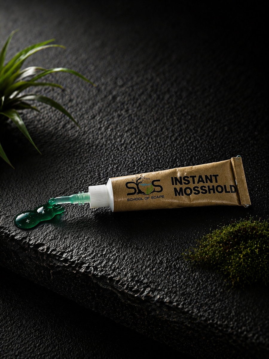 Tube of Instant Moss Hold with green gel on a dark textured surface