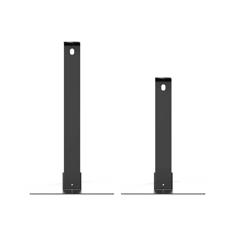 Two black metal brackets on a white background