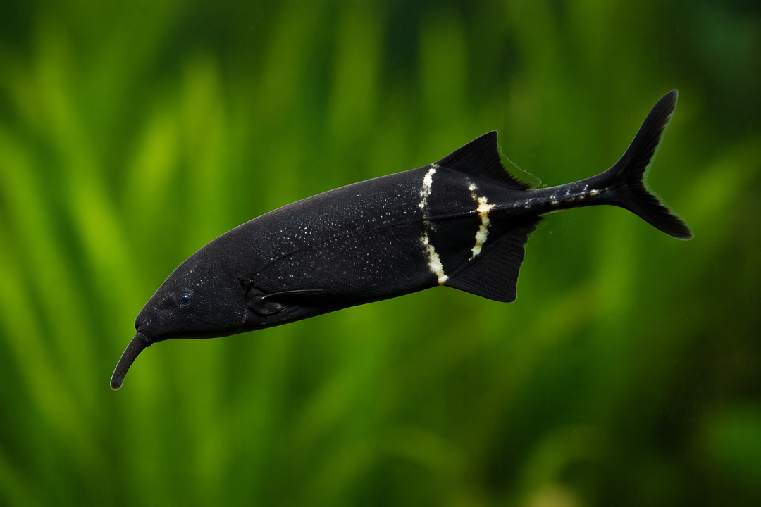 Black fish with a white stripe swimming in water