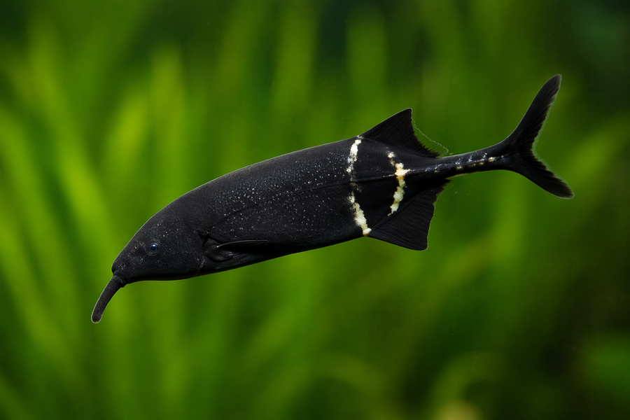 Black fish with a white stripe swimming in water