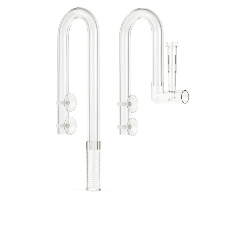 Clear glass measuring beakers with metal stands 