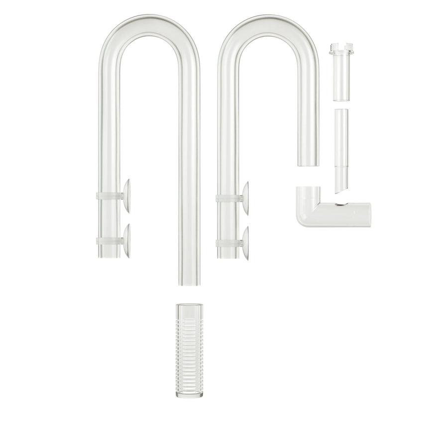 Set of white metal pipes and connectors 
