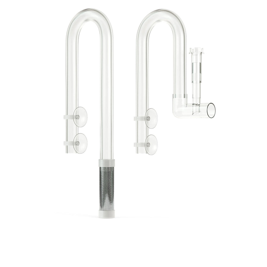 Two clear U-shaped glass tubes with metal components