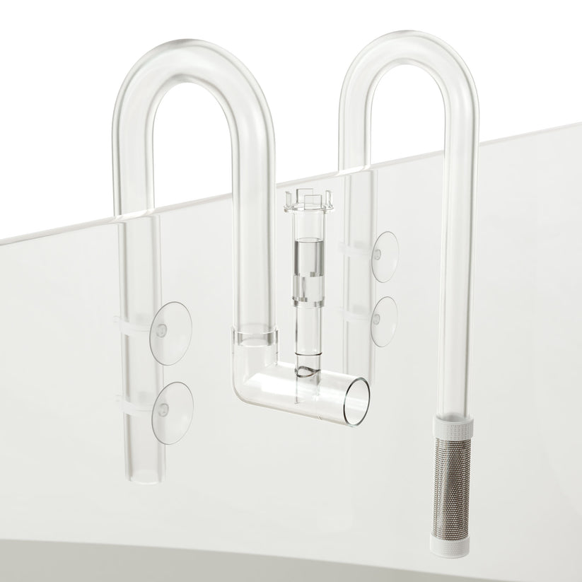 Glass apparatus with U-shaped tubes and clear container 