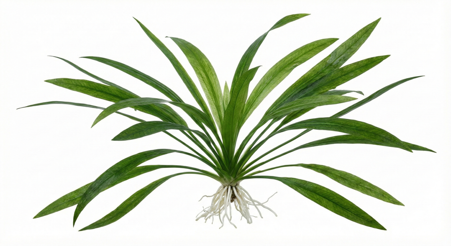 Green leafy plant with roots on a white background