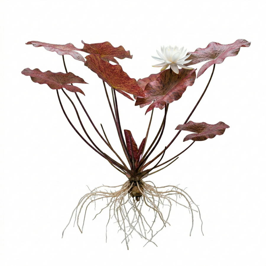 Nymphaea zenkeri Red - Red Tiger Lotus in a planted aquarium