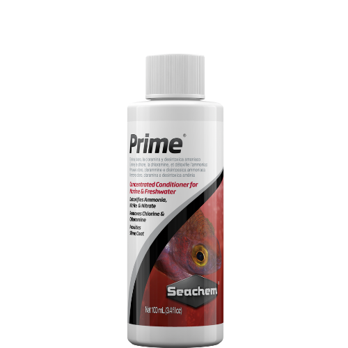 Seachem Prime aquarium conditioning bottle on a white background