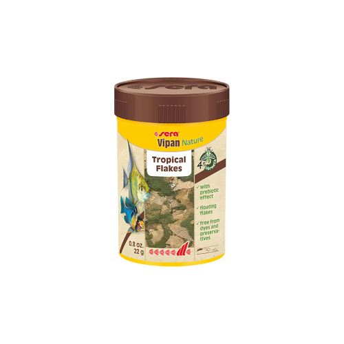 Sera Vipan Nature Tropical Flakes fish food container on a white background
