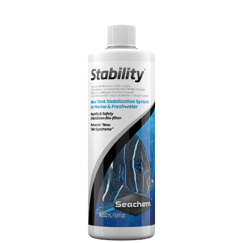Seachem Stability aquarium supplement bottle on a white background