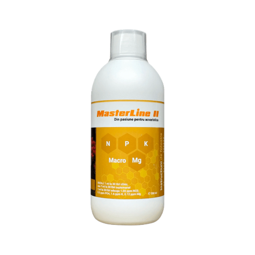 White bottle of MasterLine II with a yellow label on a white background