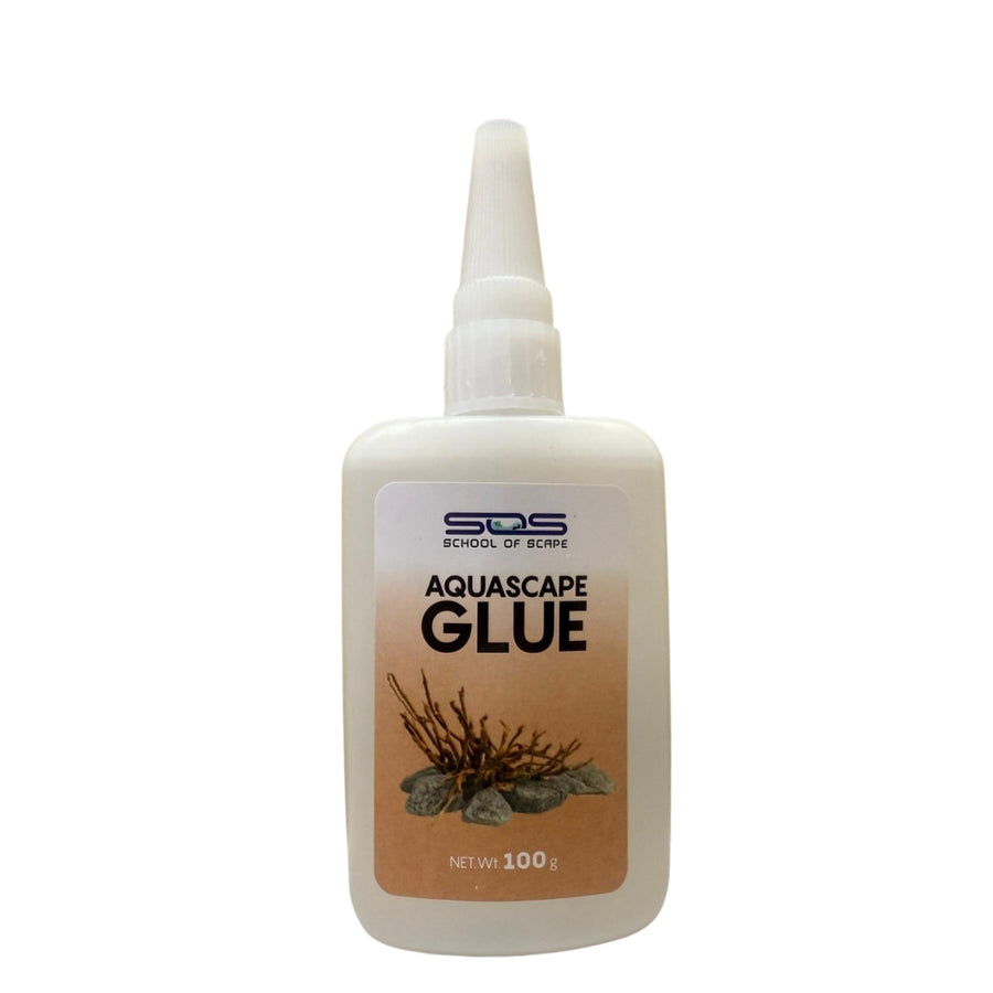 Bottle of Aquascape Glue with a white cap on a white background
