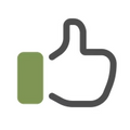 Green rectangle with a black thumbs-up icon on a white background
