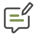 Icon of a speech bubble with a pen inside, symbolizing writing or commenting.