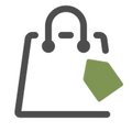 Icon of a shopping bag with a green leaf, symbolizing eco-friendly shopping.