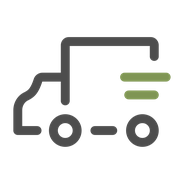 Icon of a delivery truck with a green box on a white background