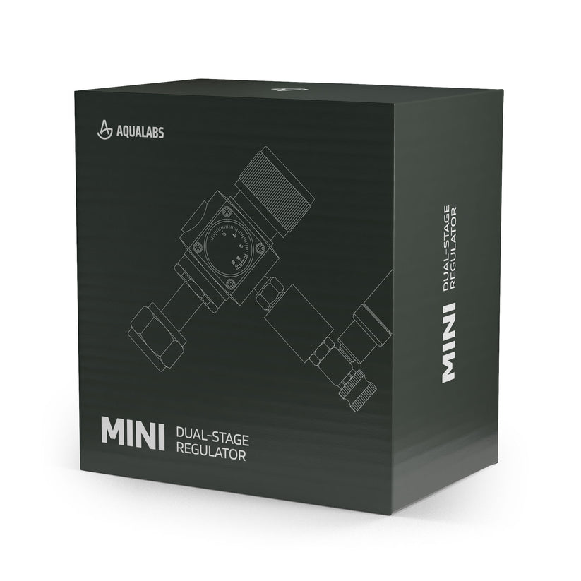 Black box packaging of Aqualabs Mini Dual-Stage Regulator 