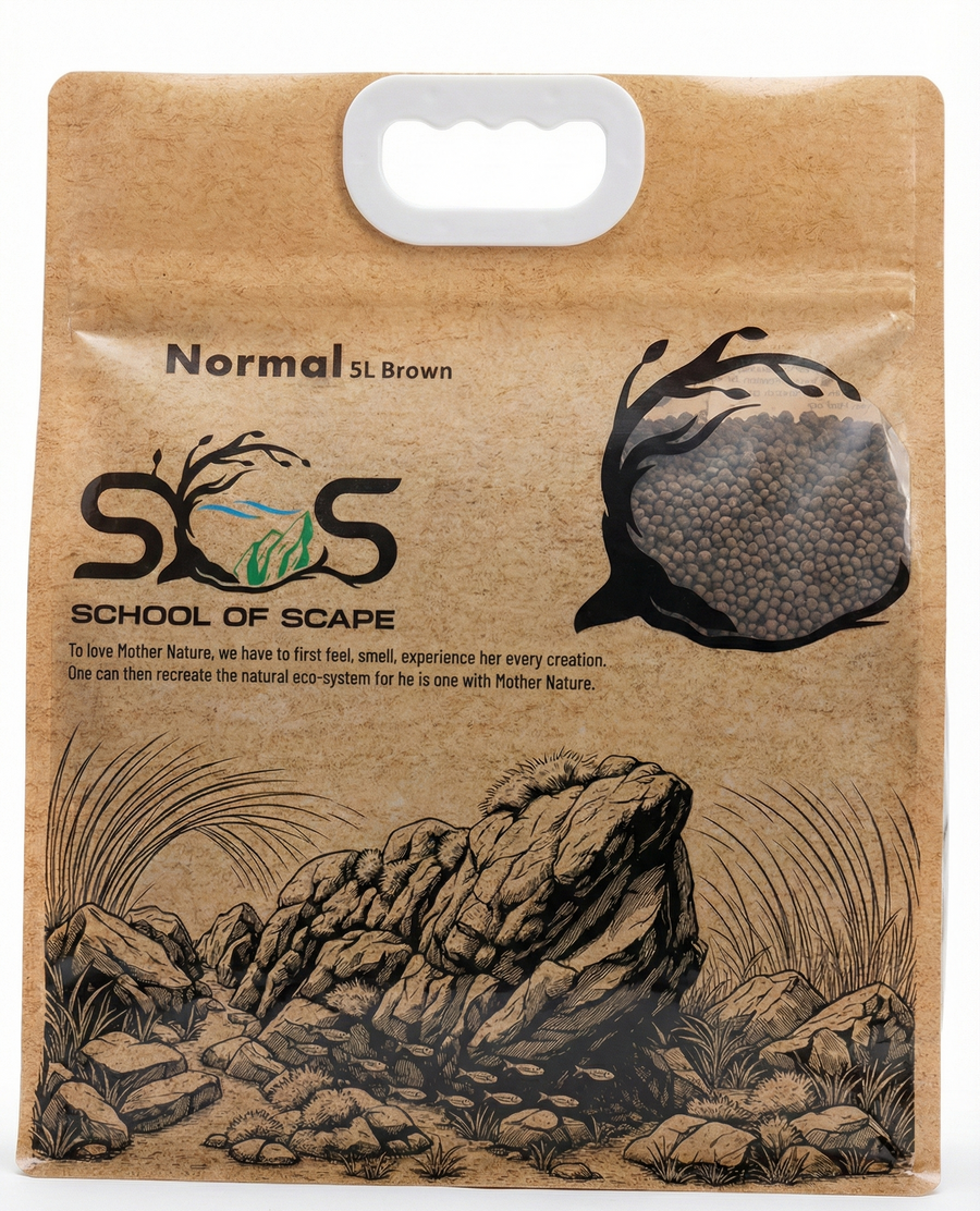Kraft paper packaging with illustrations of a frog and natural elements, featuring the brand 'School of Scape'.