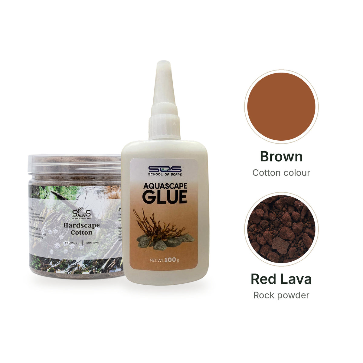 SOS Hardscape Glue Kit with Brown cotton and Red Lava rock powder