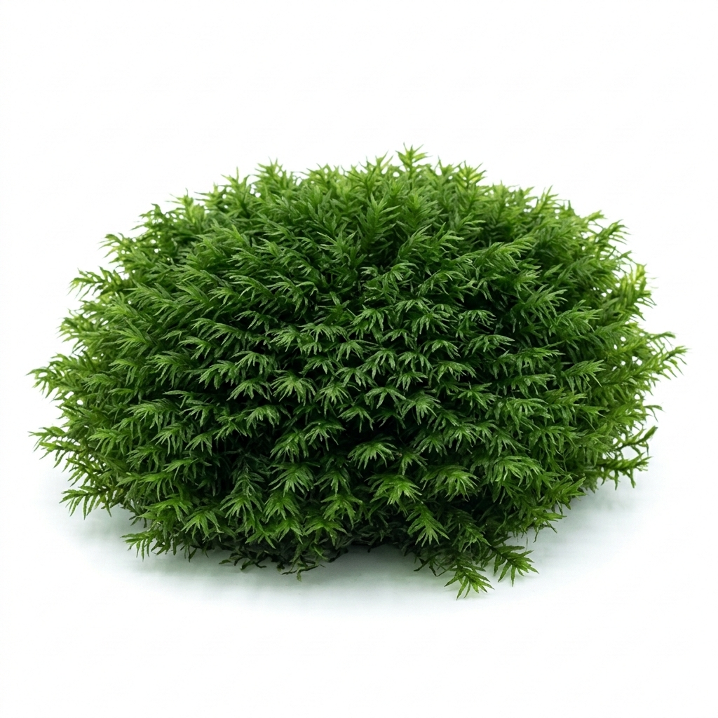 US Fissidens Moss (Fissidens fontanus), green moss clump on a white background